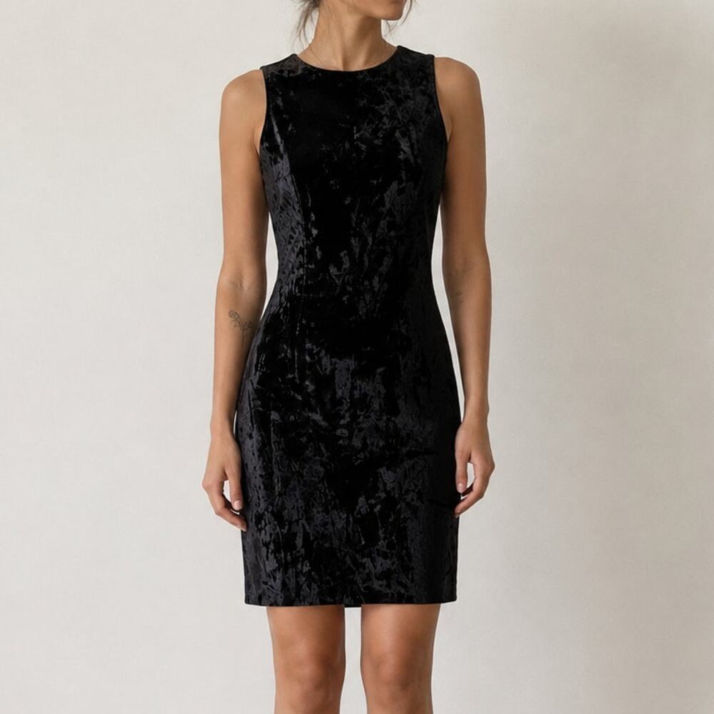 Vintage 90s Nicole Miller Black Crushed Velvet Mini Dress Made in USA Size 8